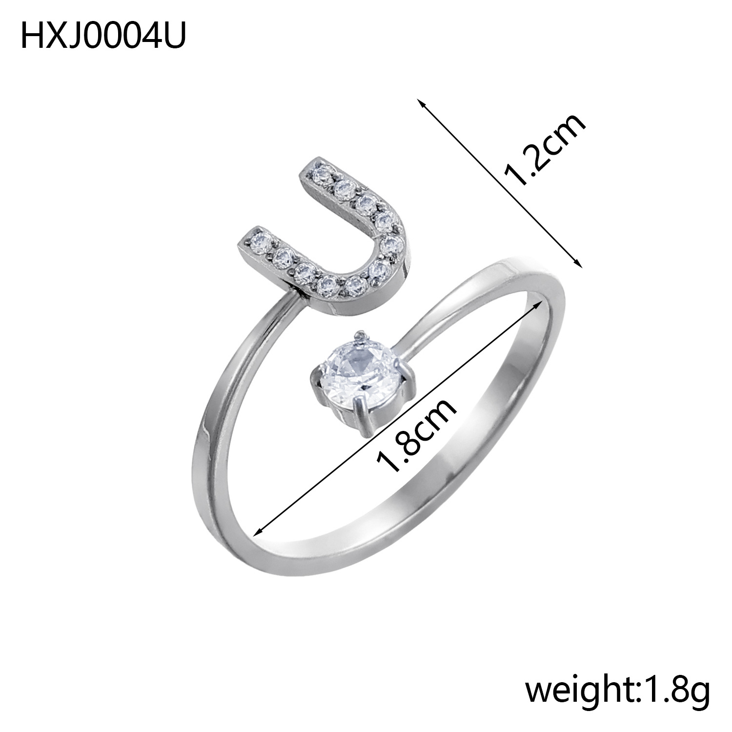 Initial Ring – Diamond-Studded Alphabet Open Ring for Women | Customizable