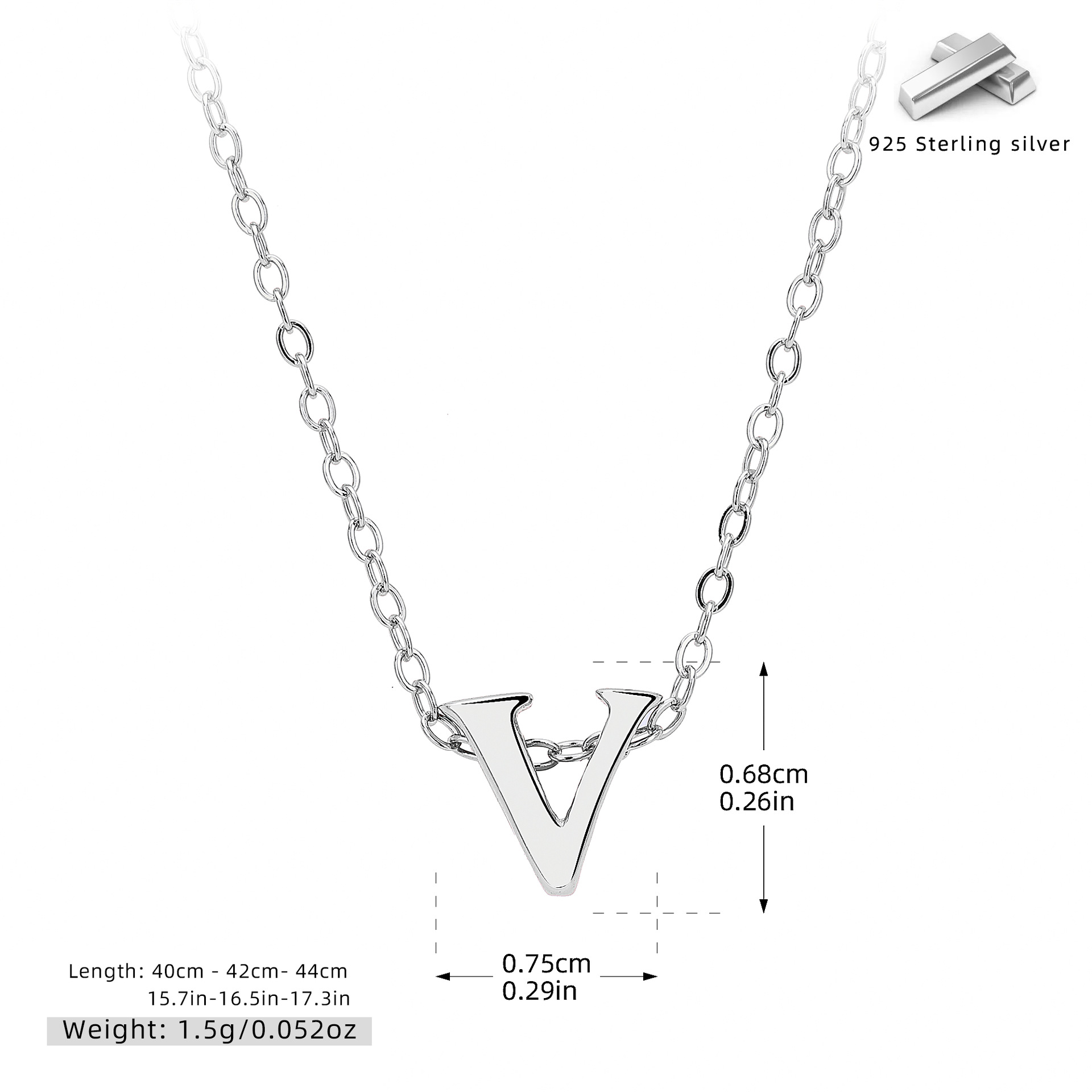 Initial Necklace – S925 Sterling Silver A–Z Alphabet Pendant Clavicle Chain
