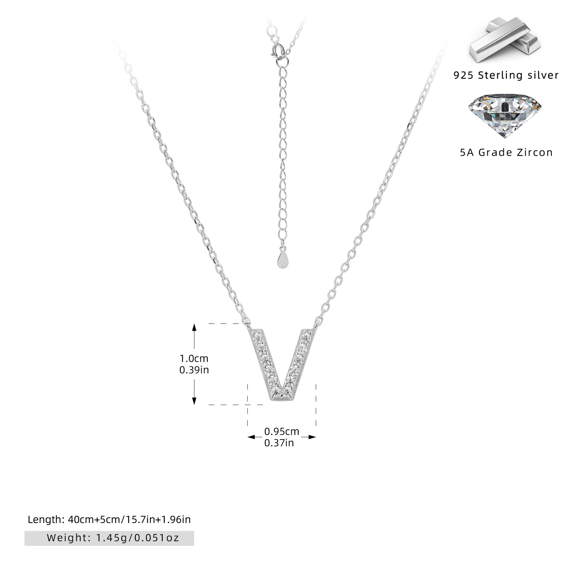 Initial Necklace – S925 Sterling Silver Dainty Pave Alphabet Pendant Necklace