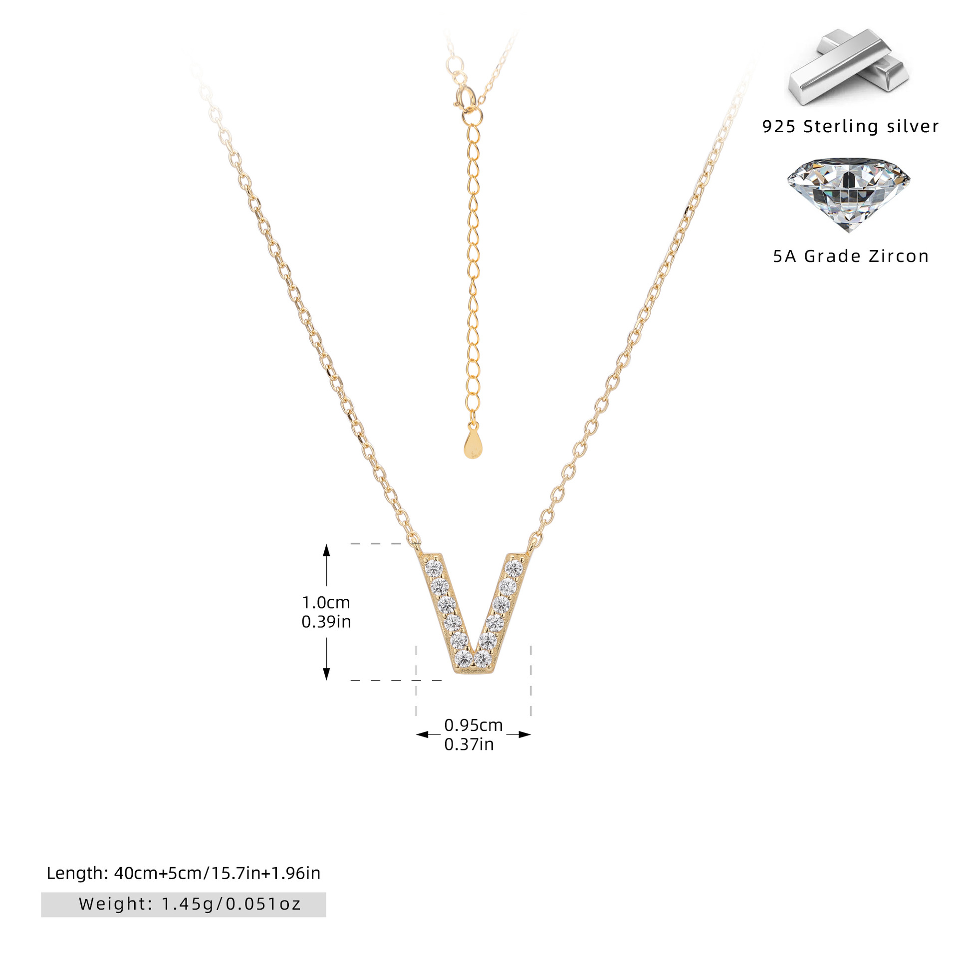 Initial Necklace – S925 Sterling Silver Dainty Pave Alphabet Pendant Necklace