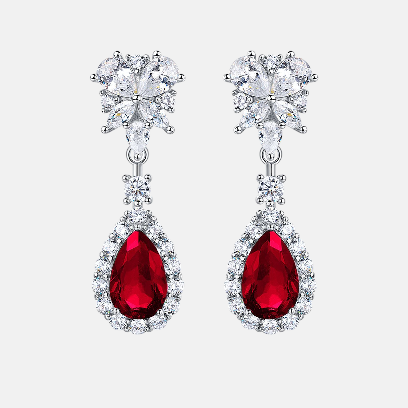 Ruby Stud Earrings – Long Drop S925 Sterling Silver Earrings for Women