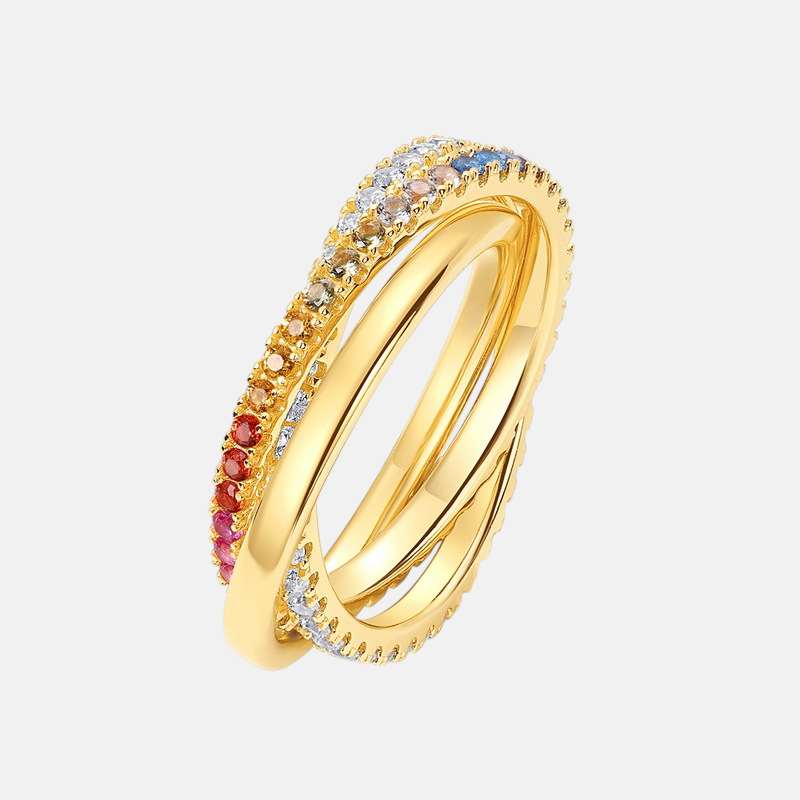 Colorful Zircon Ring-Triple Layer Intertwined Colorful Zircon Ring in 925 Sterling Silver