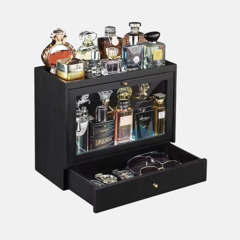 Mens Jewelry Box – Flip-Top Storage Box with Drawer for Watches, Glasses & Fragrance
