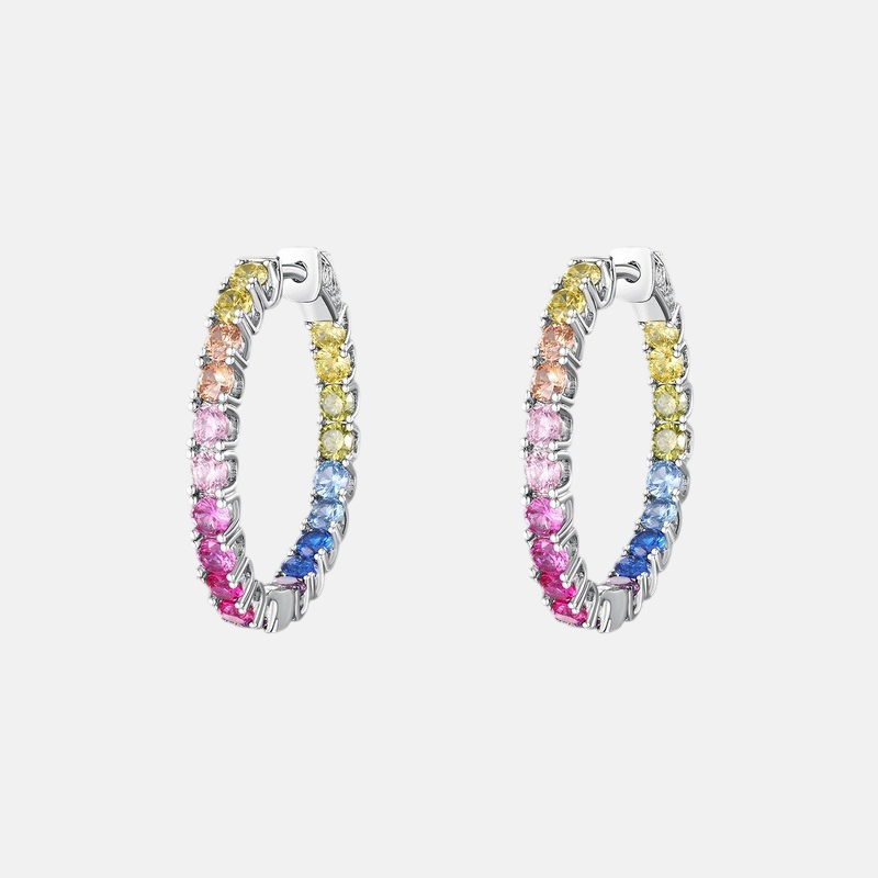 Rainbow Zircon Earrings – 925 Sterling Silver Pavé Hoop Earrings