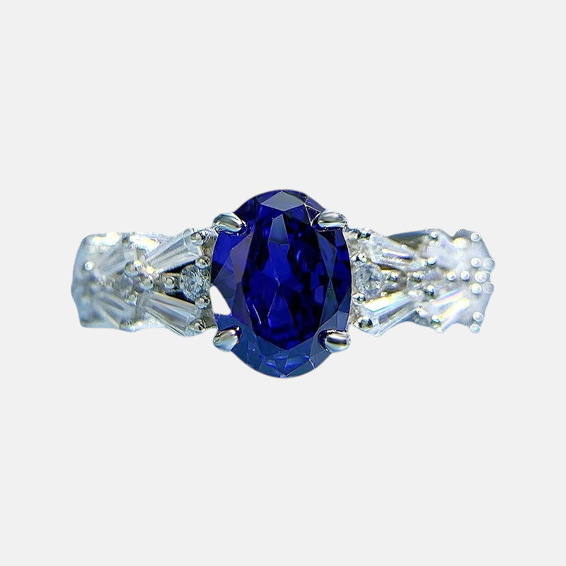 Sapphire Ring - Aquamarine Halo Design in S925 Sterling Silver