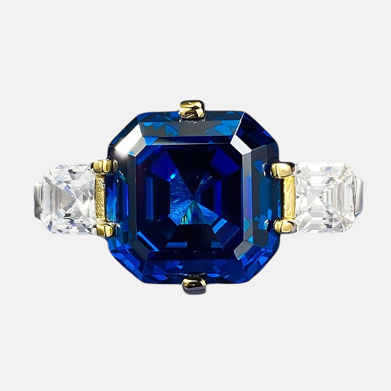 Sapphire Ring - Royal Blue Asscher Cut in S925 Sterling Silver