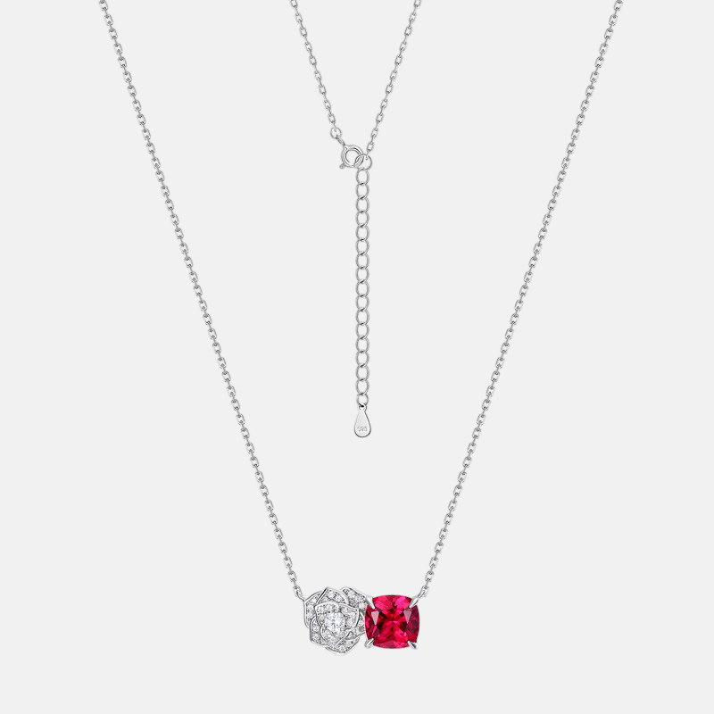 Ruby Pendant Necklace – Rose Flower Design S925 Sterling Silver Necklace