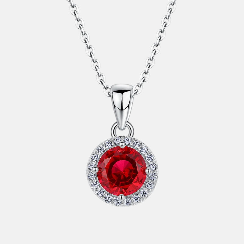 Ruby Pendant Necklace – S925 Sterling Silver Round Collarbone Necklace