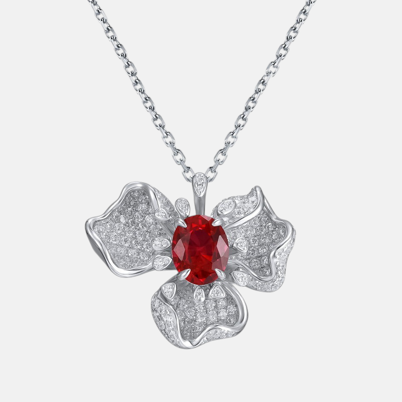 Ruby Pendant Necklace-925 Sterling Silver – Floral Design
