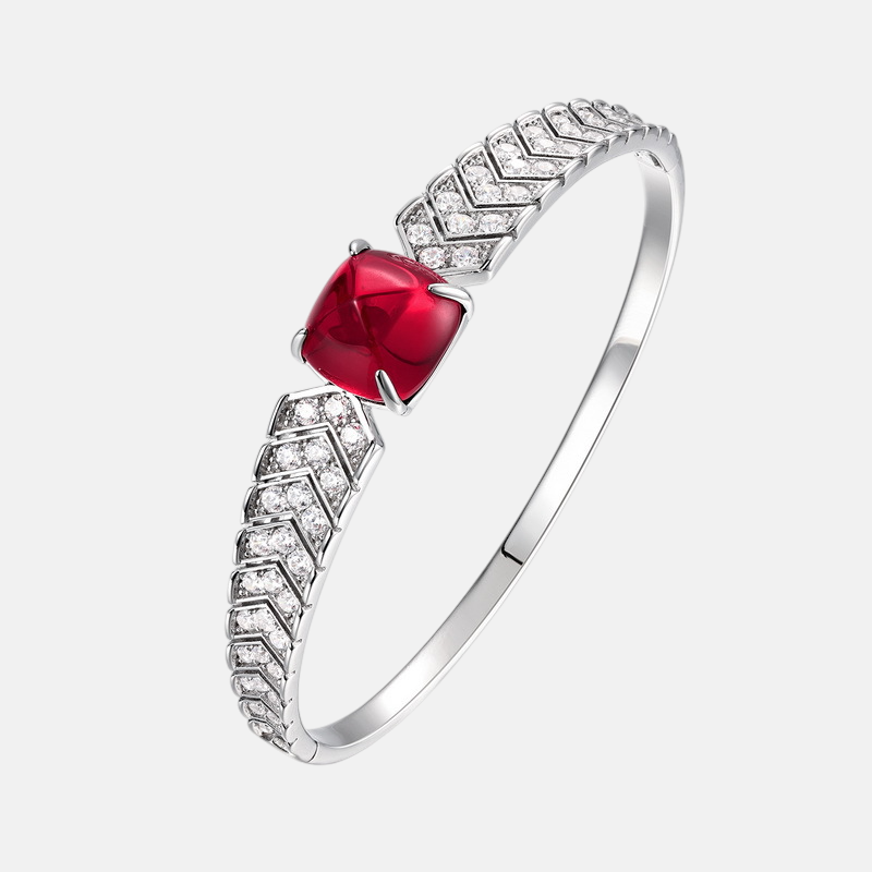 Ruby Bracelet- 925 Sterling Silver Sugarloaf Ruby Bracelet for Women