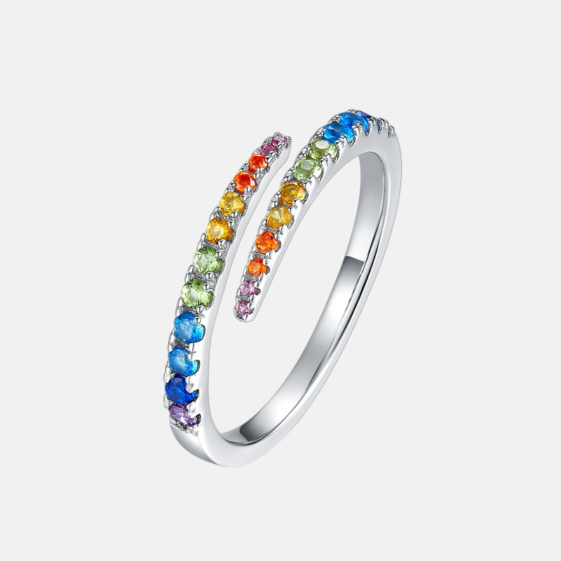 Colorful Zircon Ring – 925 Sterling Silver Adjustable Pavé Ring
