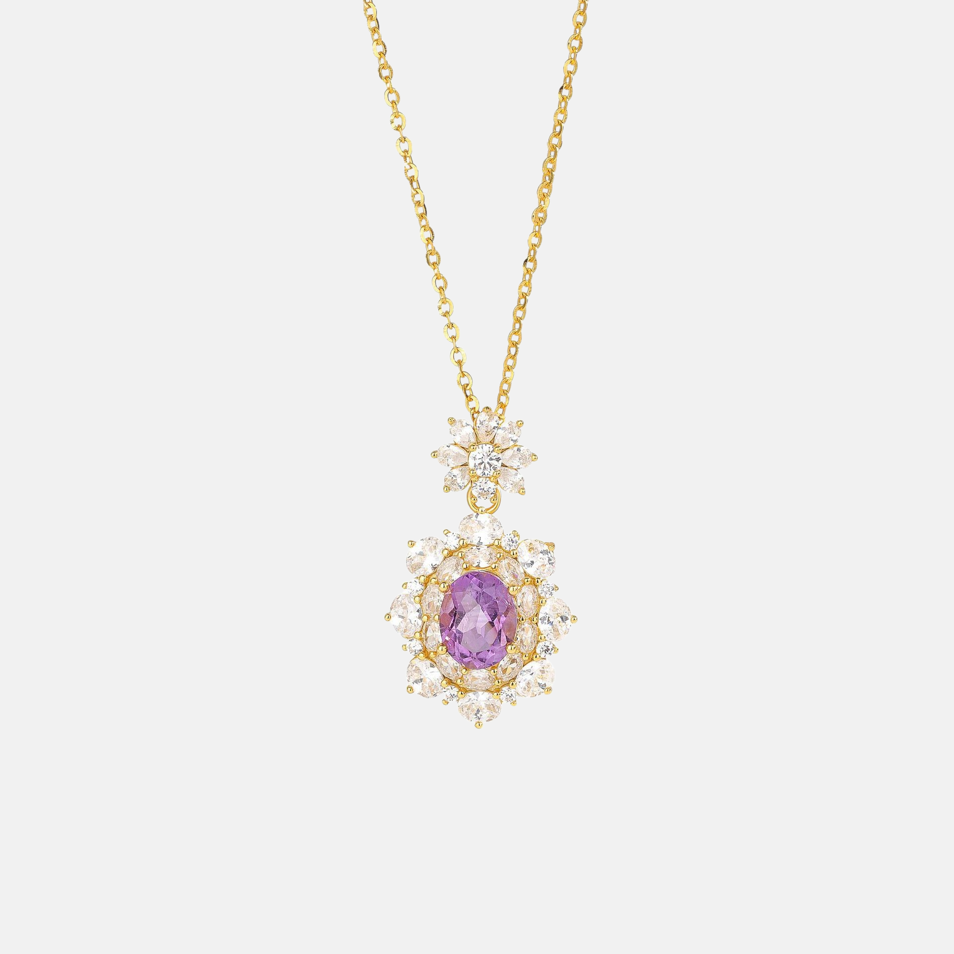  Amethyst Necklace – S925 Sterling Silver Elegant Floral Pendant