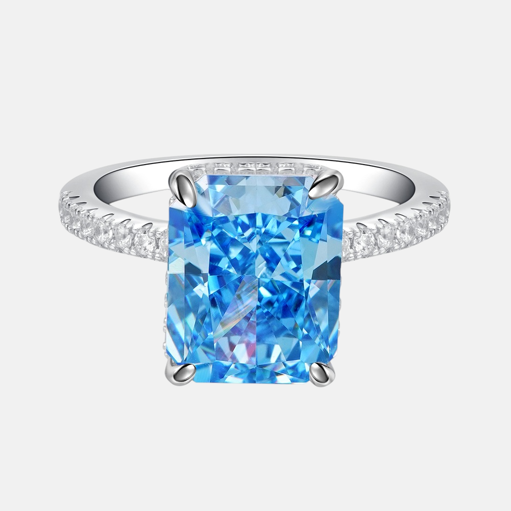 Sapphire Ring – S925 Sterling Silver Ice-Cut Zircon & Aquamarine Ring