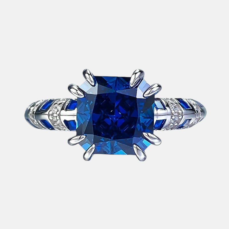 Sapphire Ring – Royal Blue Square-Cut S925 Sterling Silver Ring