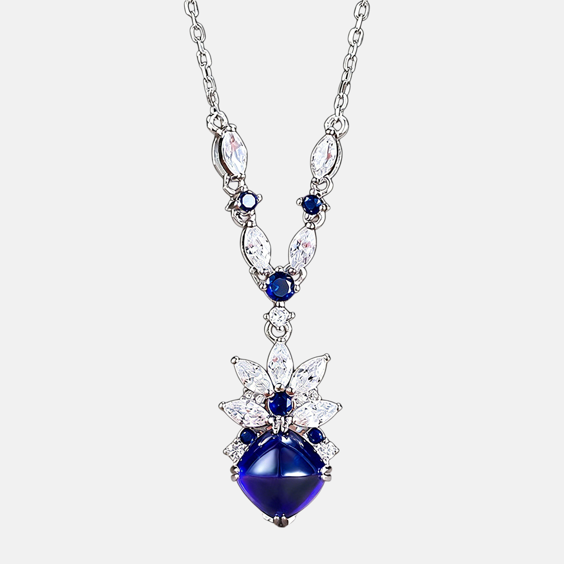 Sapphire Necklace – S925 Silver Royal Blue Sugarloaf Pendant