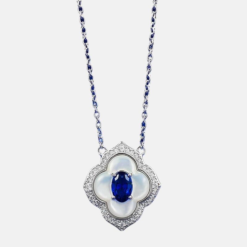 Sapphire Necklace – S925 Silver Mother of Pearl Sapphire Pendant