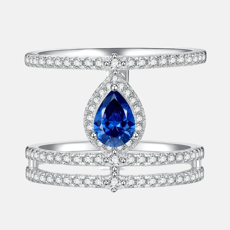 Sapphire Ring - S925 Silver 1 Carat Pear Cut Tanzanite Blue