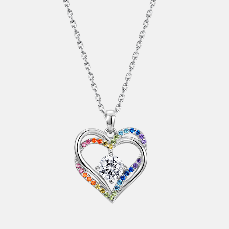 Rainbow Zircon Necklace – Heart Ocean Pendant in 925 Sterling Silver