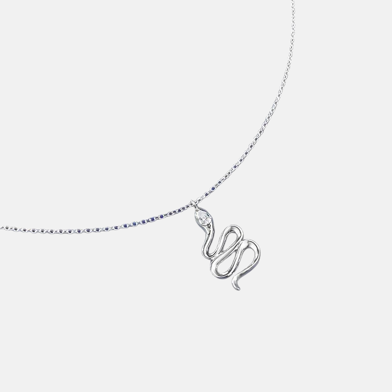 Moissanite Necklaces - Green Eye Snake Pendant in S925 Silver
