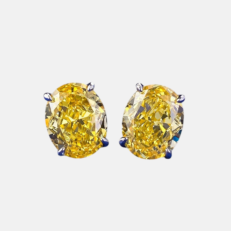 Yellow Sapphire Earrings - Ice-Cut Oval Prong Studs in S925 Sterling Silver