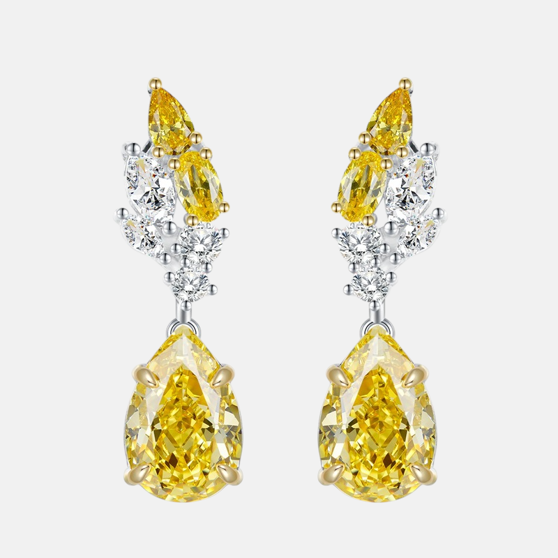 Yellow Sapphire Earrings - Pear Radiant Teardrop in S925 Sterling Silver