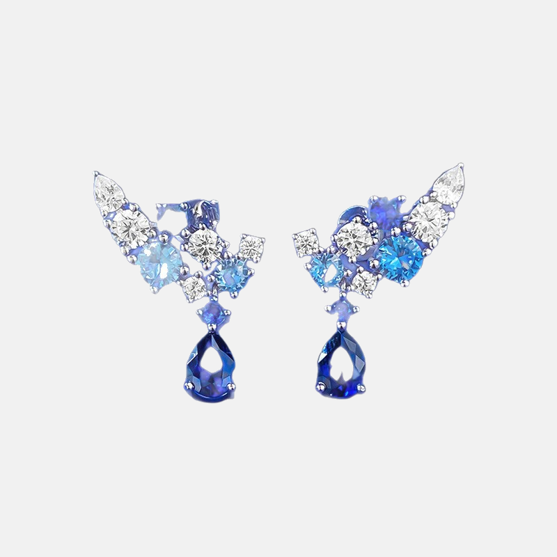 Sapphire Earrings - Floral Full Pavé in S925 Sterling Silver