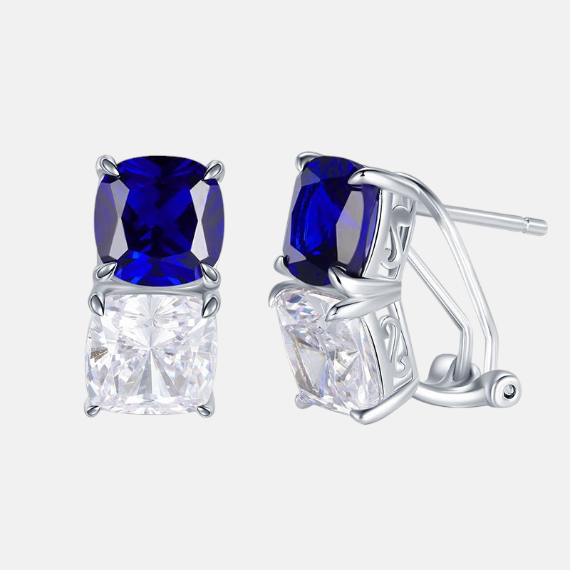 Sapphire Earrings - Blue & White Design in S925 Sterling Silver