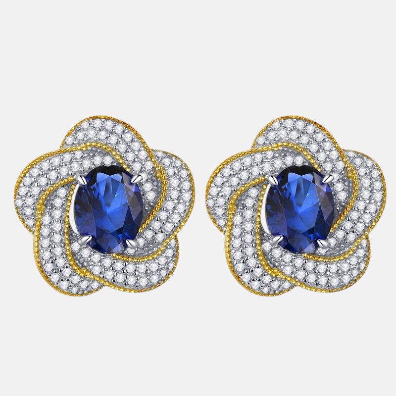 Sapphire Earrings - Floral Design in S925 Sterling Silver