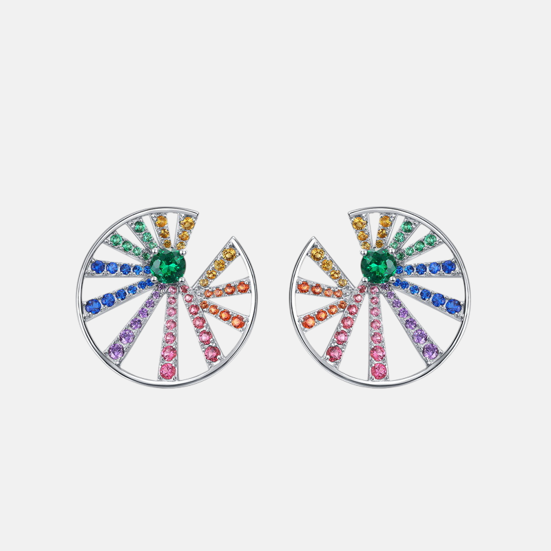 Rainbow Zircon Earrings – 925 Sterling Silver Round Stud Earrings