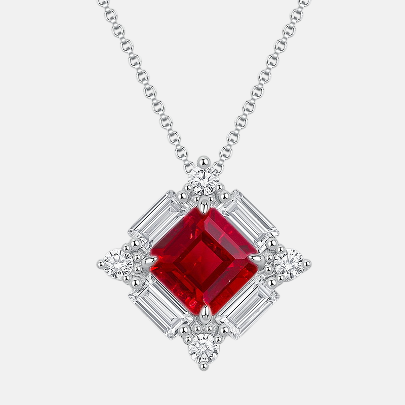 Ruby Pendant Necklace – S925 Sterling Silver Collarbone Necklace for Women