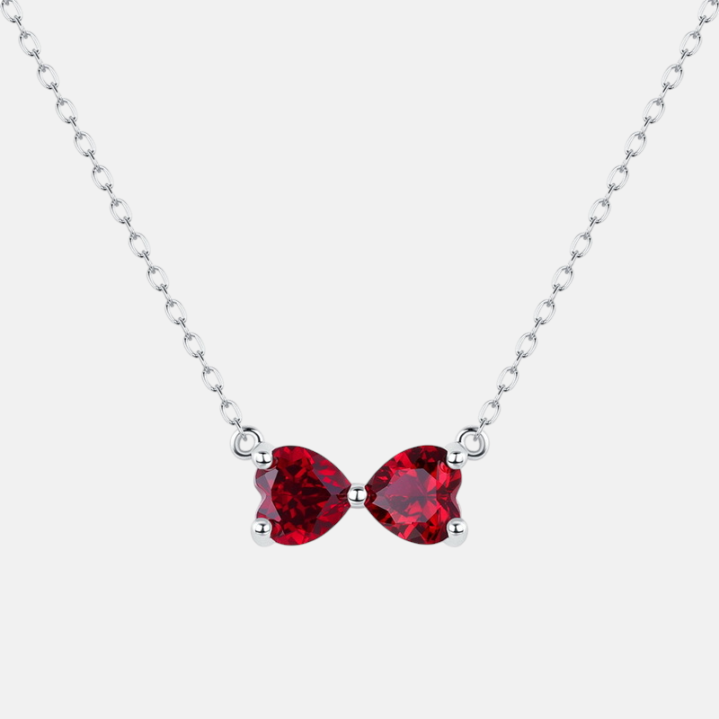Ruby Pendant Necklace in 925 Sterling Silver Bow Design