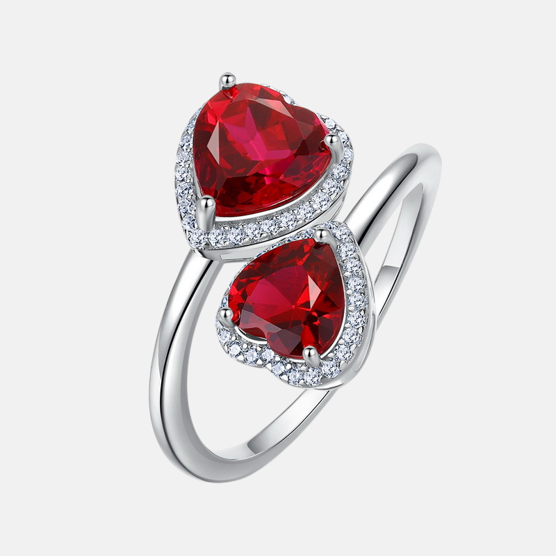 Ruby Heart Ring -925 Sterling Silver – Open Band Bezel Set Ring