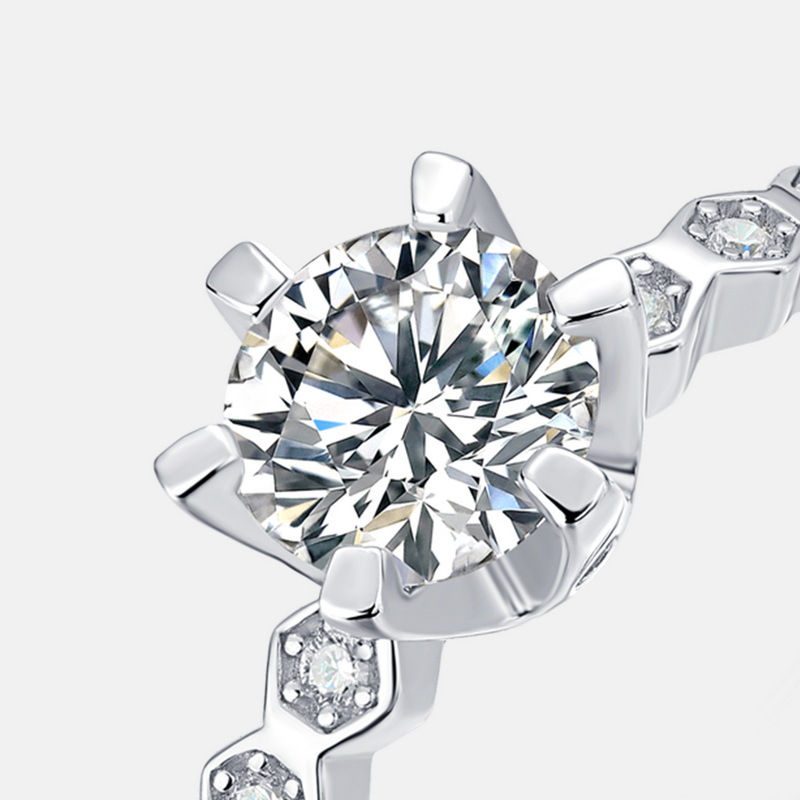 Hexagon Moissanite Engagement Ring – 6 Prong 8 Heart 8 Arrow Design