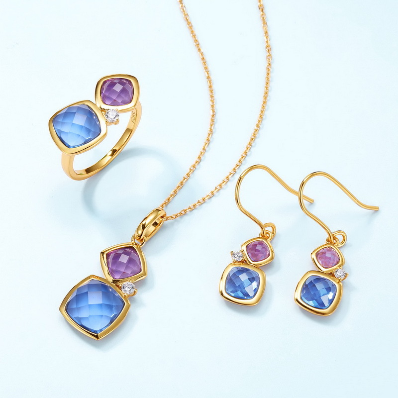 February Birthstone Candy-Cut Drop Earrings | Amethyst-Inspired | 925 Silver with 10K Gold