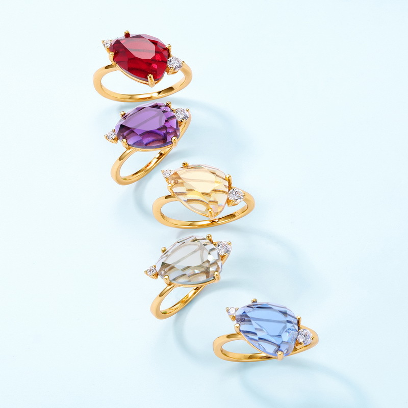 Color Gemstone Ring | 10K Gold Plated Sterling Silver | Synthetic Birthstone Series