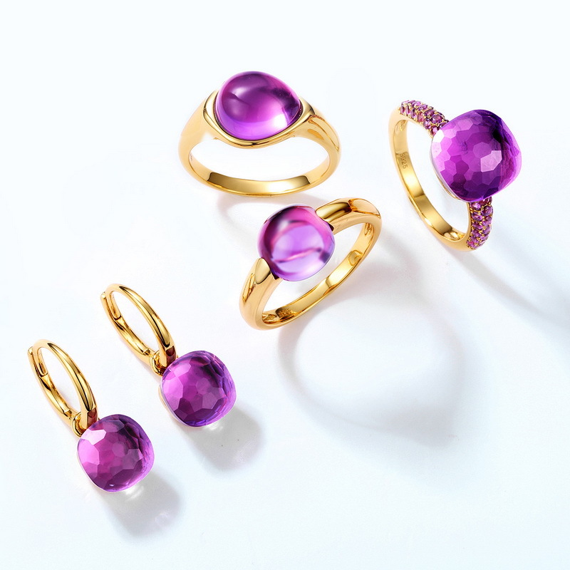 February Birthstone Candy-Cut Gemstone Ring | Synthetic Amethyst | 925 Sterling Silver