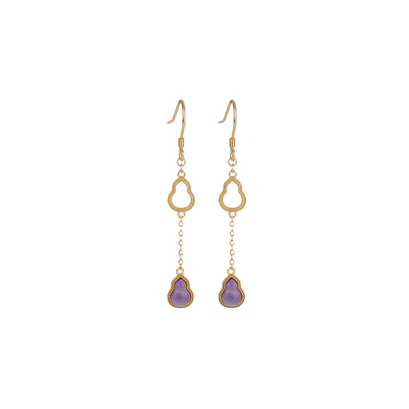 February Birthstone Earrings – Amethyst Gourd Drop Earrings in Gold-Plated Sterling Silver