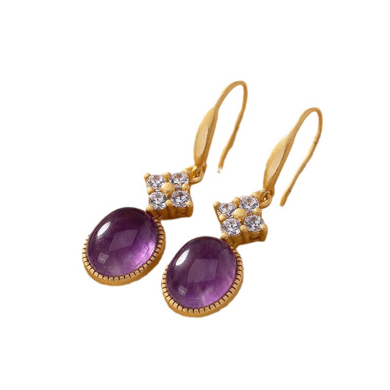 Gold-plated sterling silver amethyst earrings for women