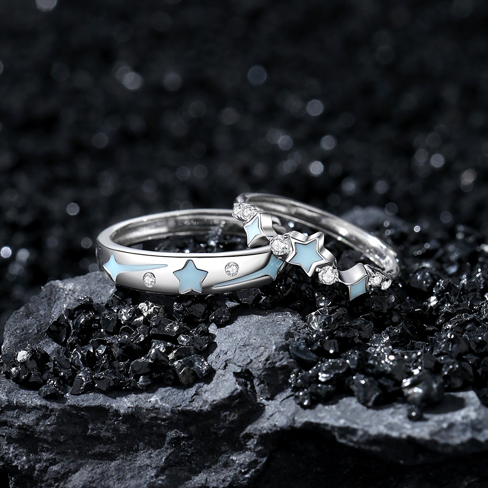 Glow in the Dark Rings – Starlight Whisper Adjustable Couple Set, S925 Silver