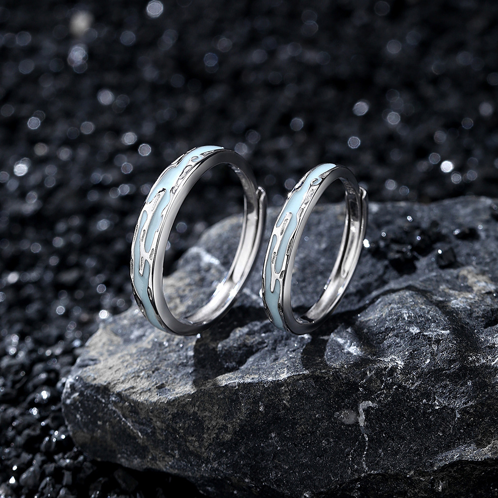 Fluorescent Ring – Jiangnan Mist Adjustable Couple Rings in S925 Silver