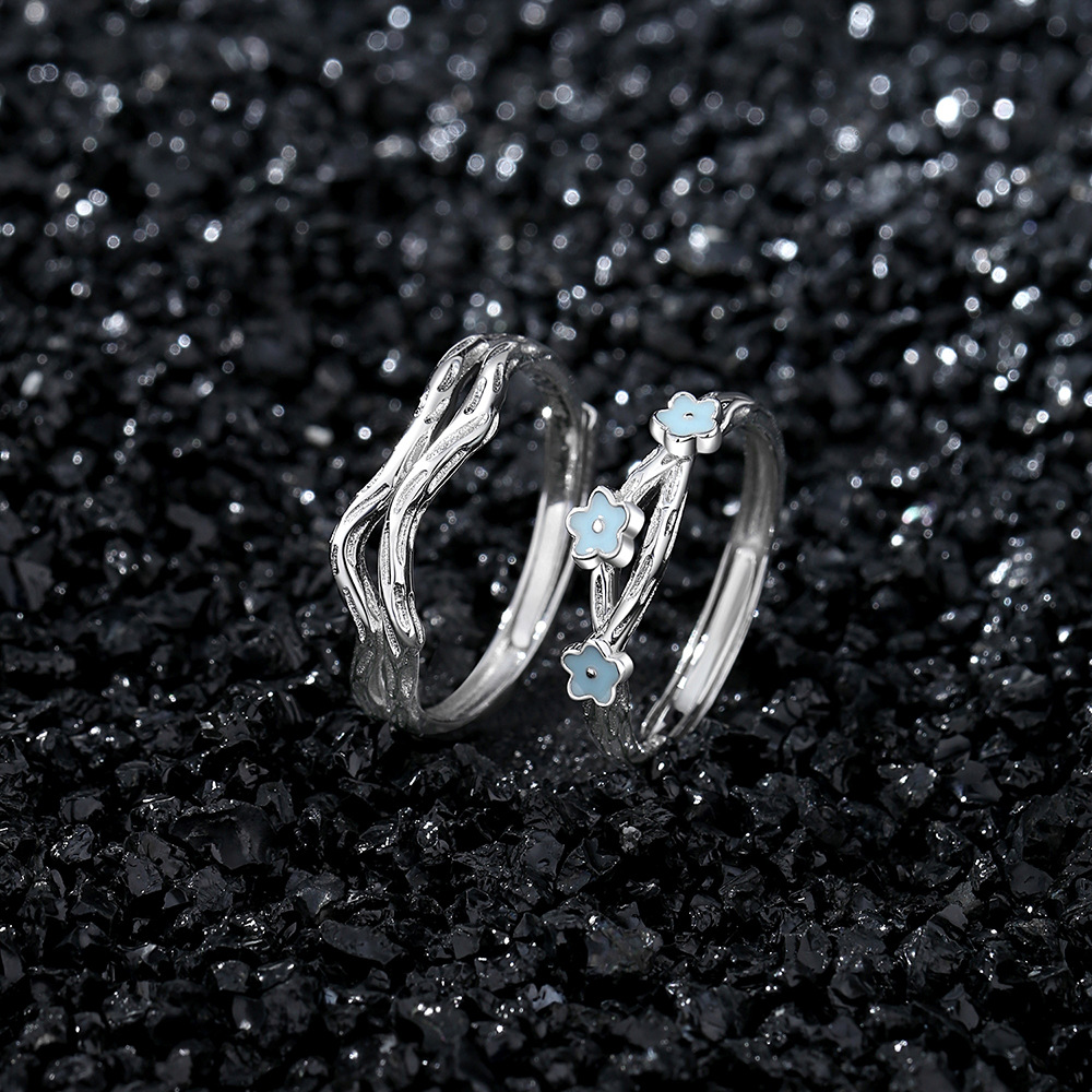 Fluorescent Couple Ring – S925 Silver Adjustable Wave Branch Design