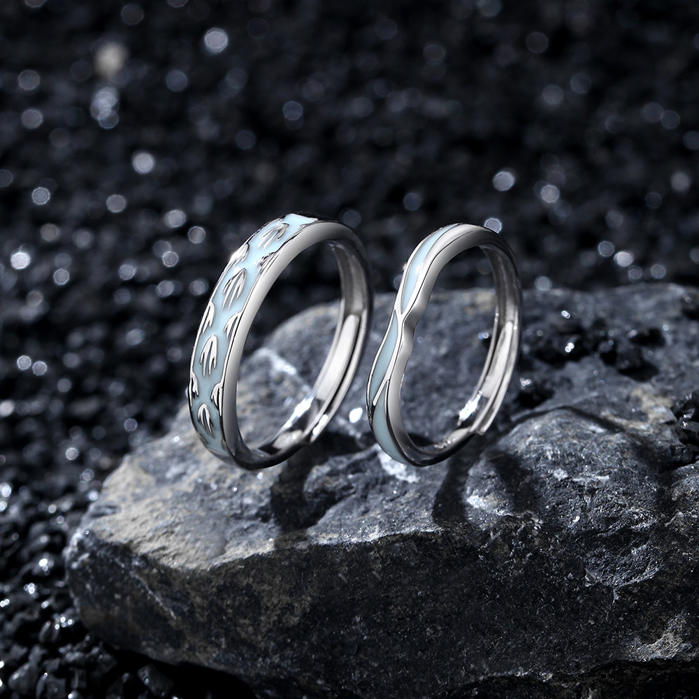Glow in the Dark Couple Rings – Minimalist S925 Silver Open Band Set