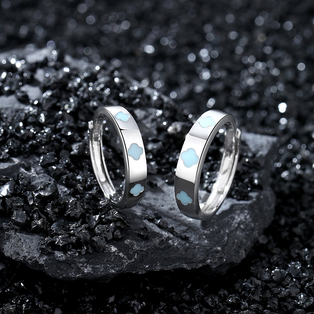Glow in the Dark Couple Rings – Lucky Clover S925 Silver Set