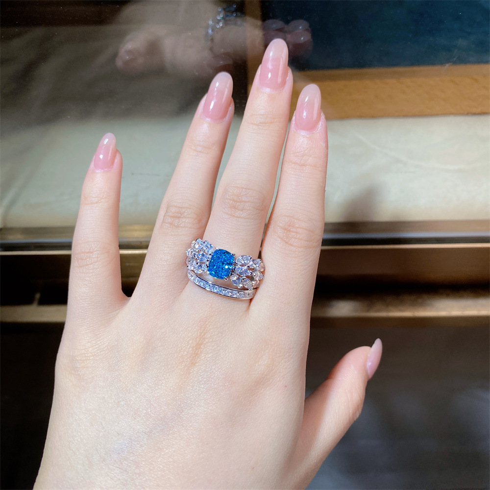 March Birthstone Ring | Radiant Teardrop Aquamarine in Feather Silver Setting