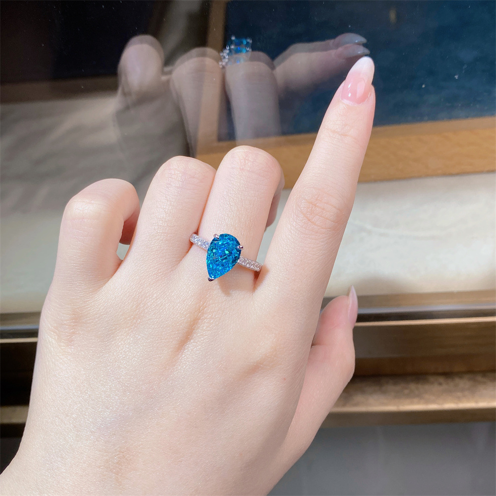 March Birthstone Ring | Pear-Shaped Aquamarine in S925 Sterling Silver