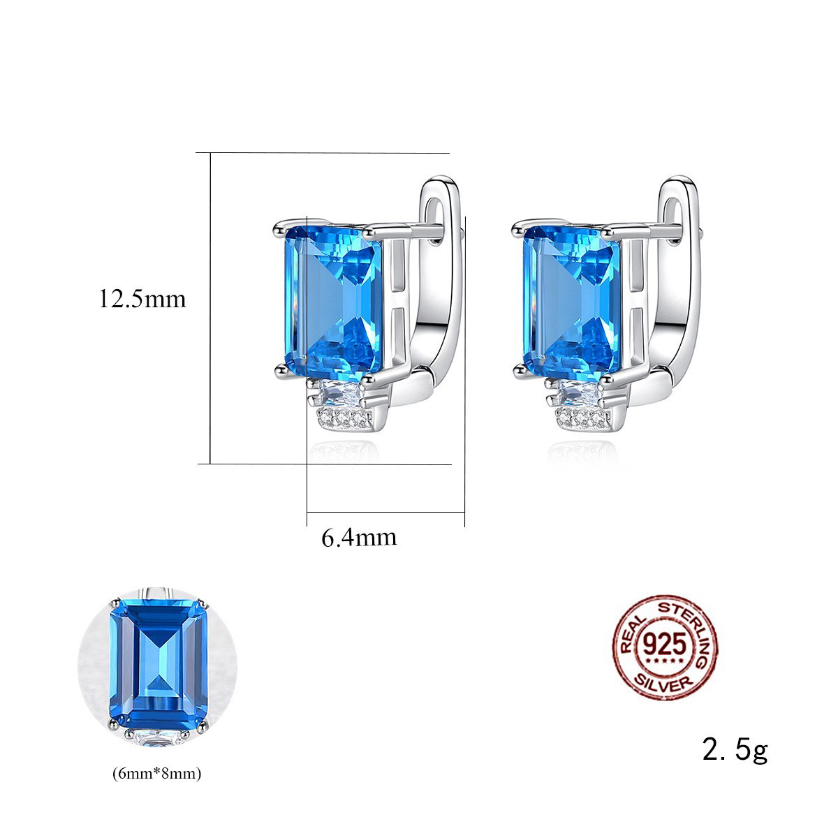 Aquamarine Huggie Hoop Earrings with Colorful Gemstones – S925 Sterling Silver | March Birthstone