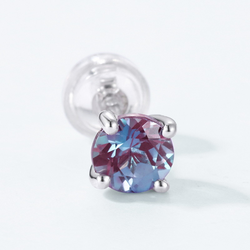 Four‑Prong Alexandrite Stud Earrings | S925 Sterling Silver Color‑Change Gem – June Birthstone