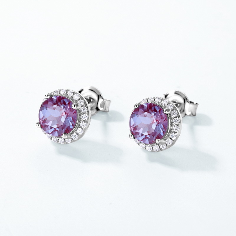 Lab Created Alexandrite Stud Earrings | S925 Sterling Silver Color‑Change Gem – June Birthstone