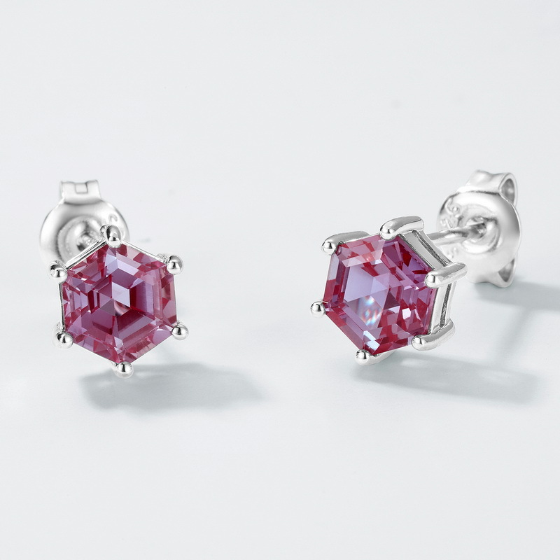 Hexagon Alexandrite Stud Earrings | S925 Sterling Silver Color‑Change Gem – June Birthstone