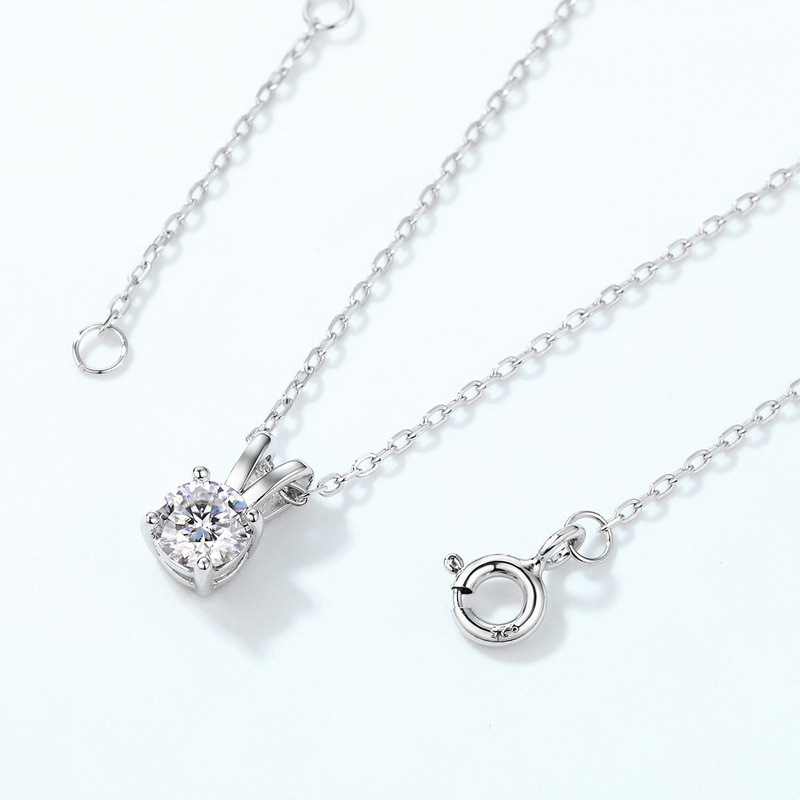 Round Moissanite Pendant Necklace | S925 Heavy Silver Four‑Prong April Birthstone Necklace